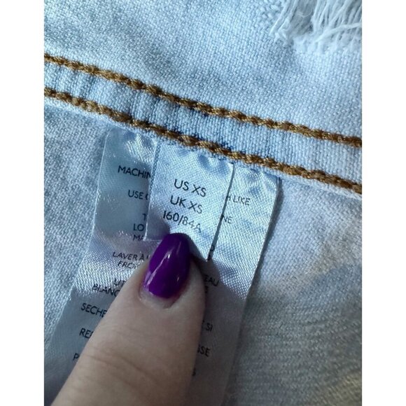 We The Free People Women's Sz XS Destroyed Long & Lean Trucker Jacket Acid Wash - Picture 6 of 14